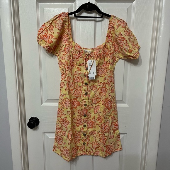 NWT Billabong x Wrangler Women's Mini Dress Yellow Orange Far & Away Floral med - Picture 2 of 9